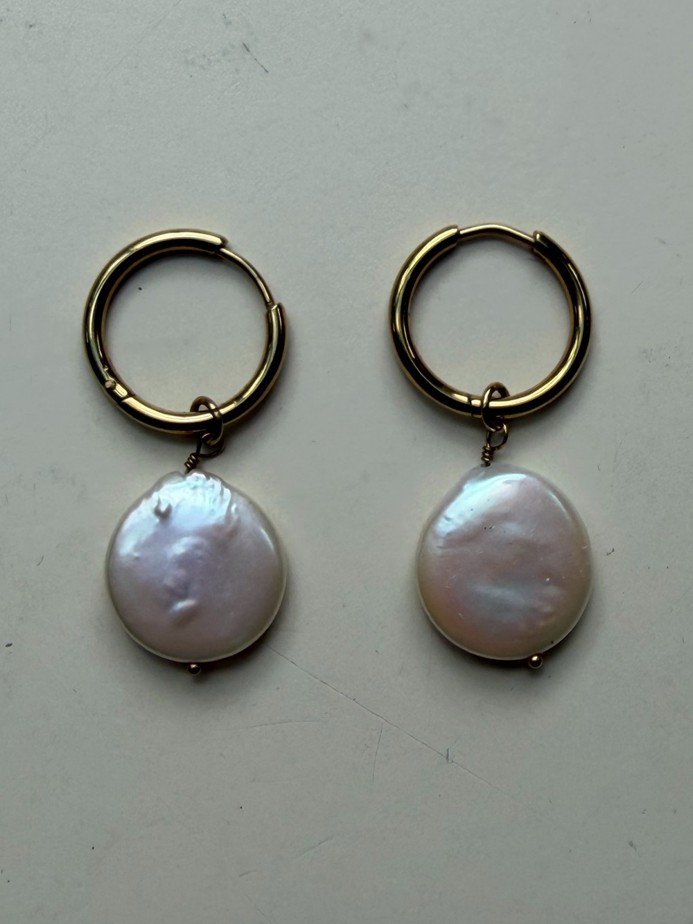 Hey Harper Coin Pearl Huggie Hoop Earrings - Gold, Waterproof
